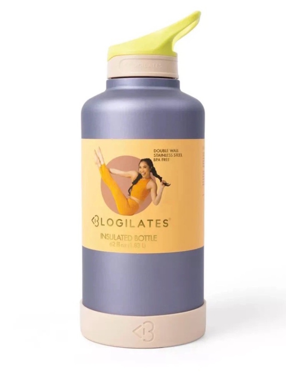 Blogilates Insulated Water Bottle - Lavender with Yellow Cap